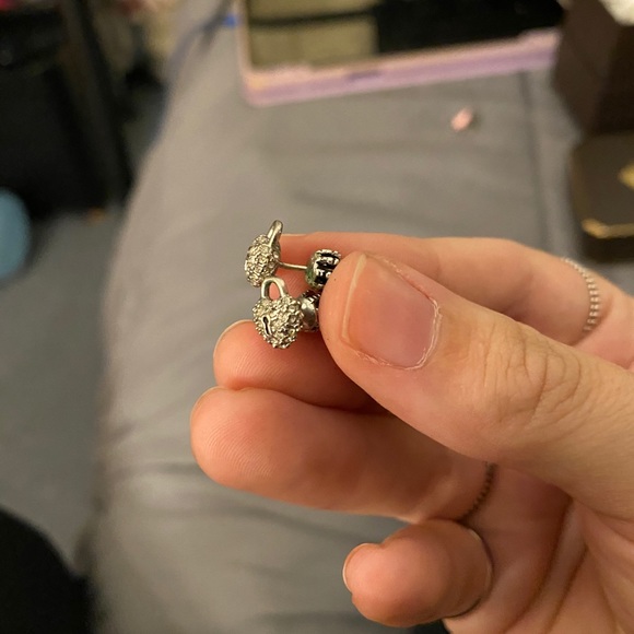 Silver Rhinestone Heart Lock Studs - Picture 4 of 4